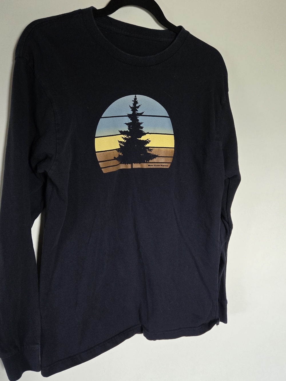 Dark Navy Long Sleeve Tee with Sunset Tree Graphic West Coast Karma